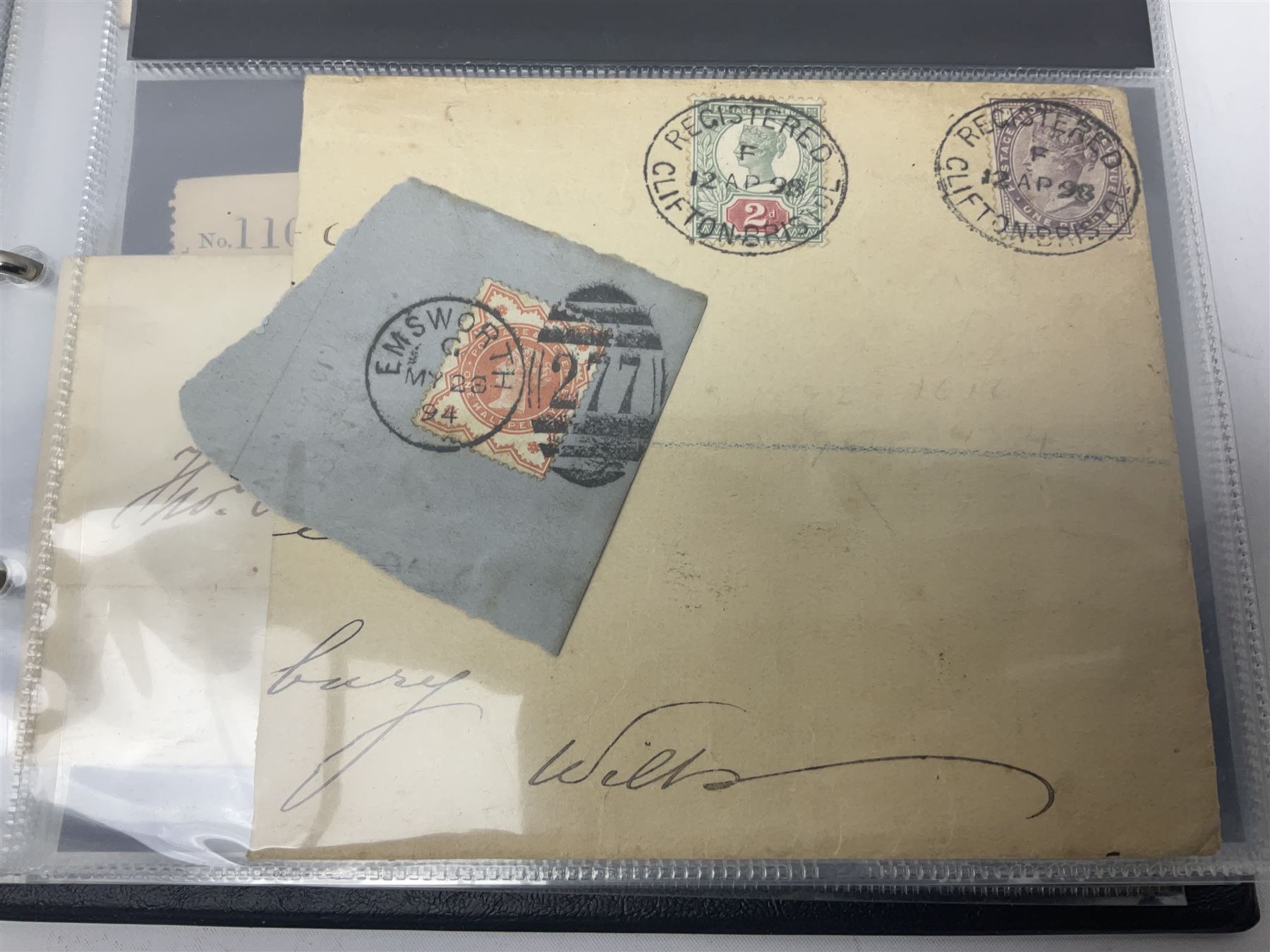 Postal history, including imperf penny reds on covers or entires, mourning cover, Cape of Good Hope overprinted postal stationary, pre-stamp items etc, housed in a ring binder folder
