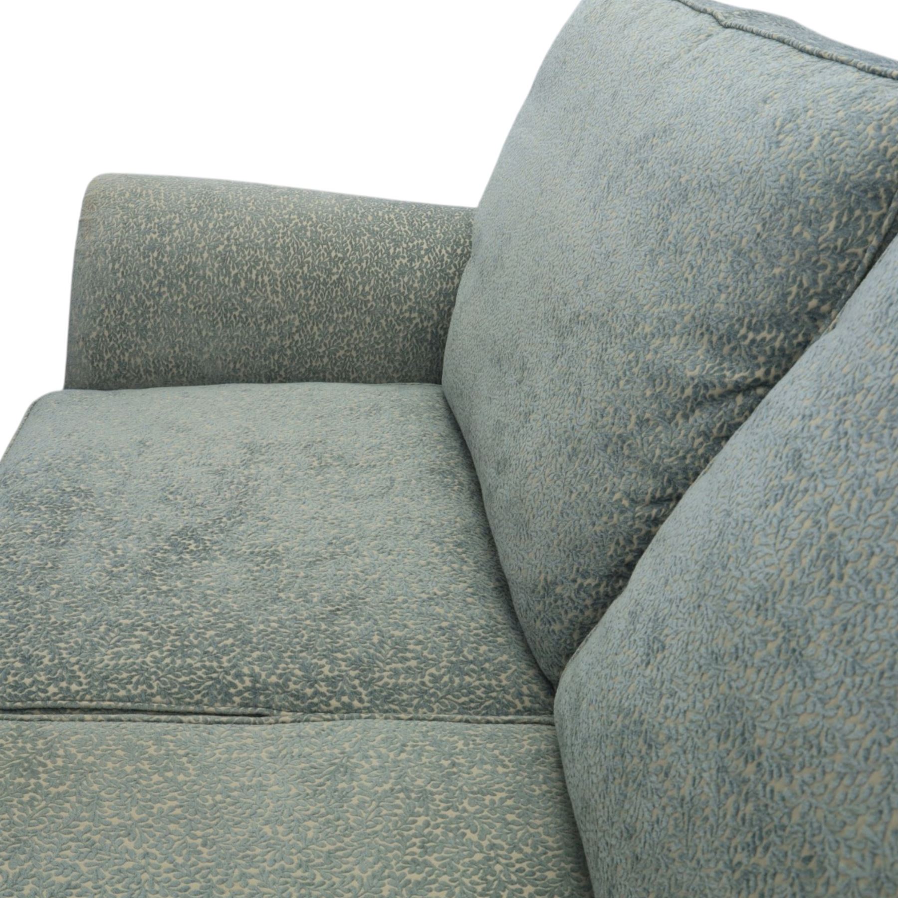 Marks & Spencer - 'Salisbury' two seater sofa, upholstered in blue fabric, scrolled arms and loose cushions