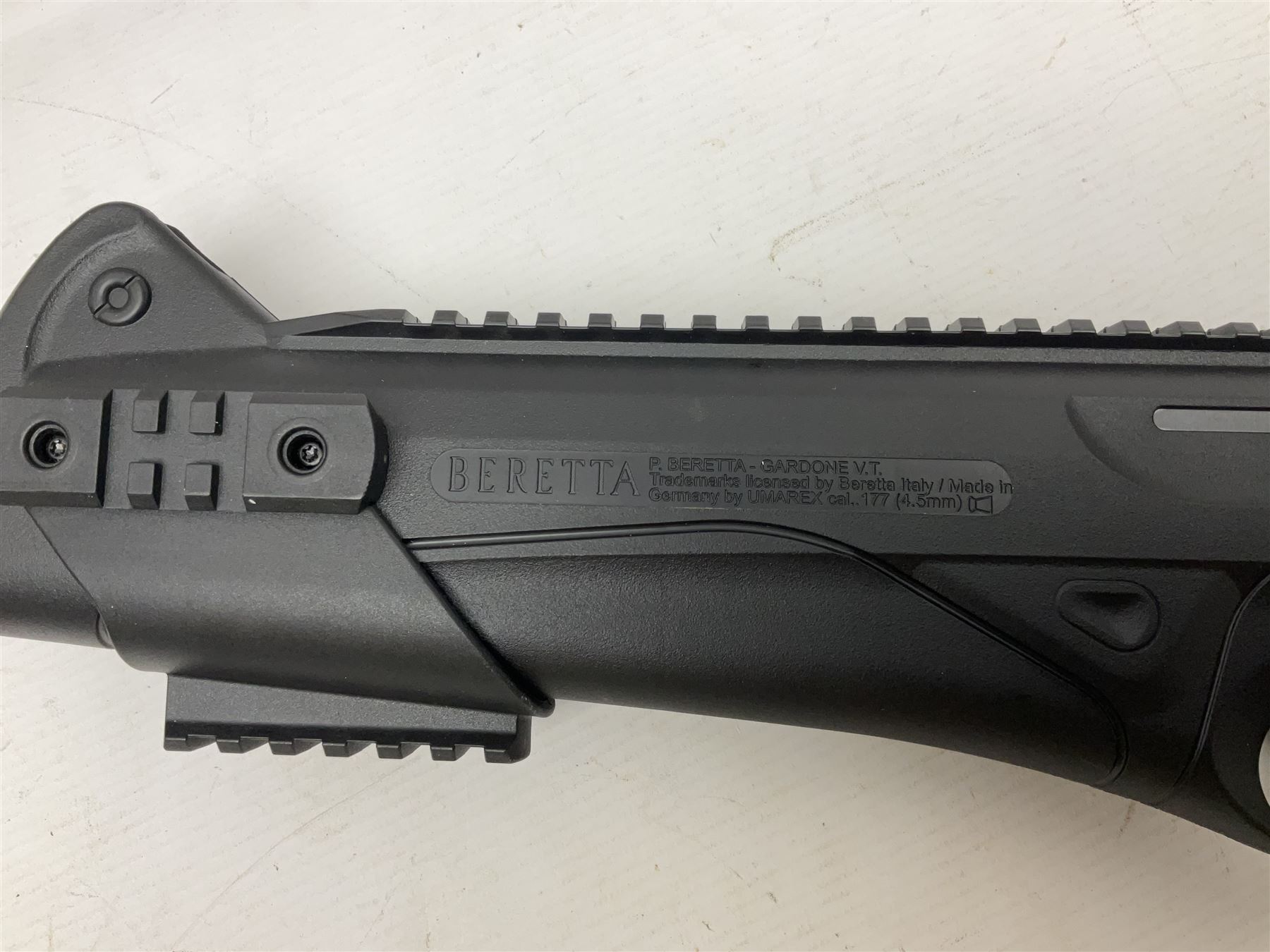 Beretta Cx4 Storm .177 CO2 rifle with Beretta 4 x 32 TriTac scope L78cm; in fitted hard carrying case with instructions, Umarex sound moderator, two magazines and 88g cylinder;Beretta Cx4 Storm .177 CO2 rifle with Hawke Red Dot 30 scope L78cm; in fitted hard carrying case with two magazines and 88g cylinder; NB: AGE RESTRICTIONS APPLY TO THE PURCHASE OF AIR WEAPONS.
