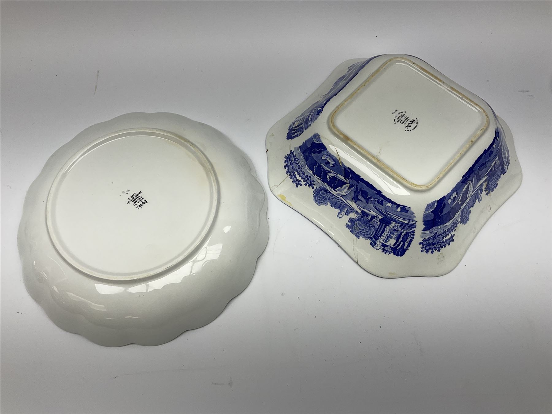 A large Spode blue and white Italian pattern novelty teapot, H33cm, with black printed mark beneath, together with a selection of other Spode blue and white Italian pattern wares. 