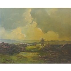  Lewis Creighton (British 1918-1996): Chinese Man on North Yorkshire Moors!, oil on board signed, with another view verso 40cm x 50cm  