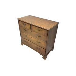 George III mahogany chest, rectangular top over two short and three long drawers with brass handles, on bracket feet