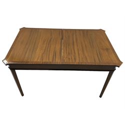 Regency design mahogany extending dining table, rectangular top with extending canted corners, pull-out action with additional leaf (84cm x 136cm - 182cm, H76cm); set of eight Regency design mahogany dining chairs with rope twist rails