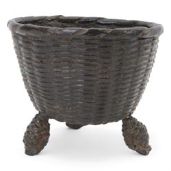 Japanese bronze censer shaped as a basket upon three legs modelled as fern cones, H12cm 