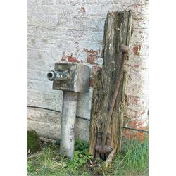 19th century lead water pump decorated with paterae, complete with wrought iron handle. H91cm. 