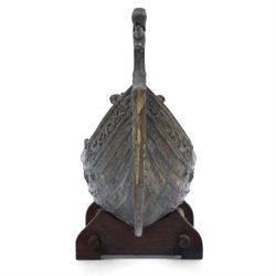 Danish viking ship, in the manor of Edward Aagaard, upon a wooden stand, marked Denmark to the bow of the ship, L41cm 