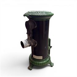 French Godin cast iron enamel stove, circular form, finished in green and black paint