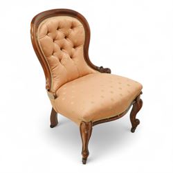 Victorian parlour chair, with rounded back and buttoned upholstery, serpentine front rail ...