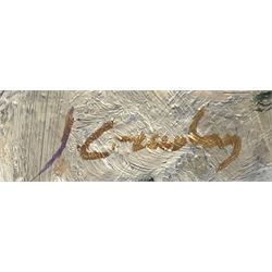 J Crawley (British 20th century): Still Life of Summer Flowers, oil on board signed 40cm x 31cm
Provenance: from the Iris Collett artist's studio collection. Crawley was a fellow artist and friend of Iris Collett