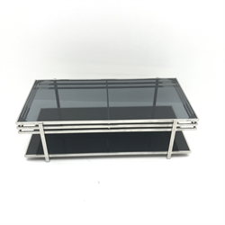  Chrome framed two tier coffee table with glazed tinted top, W120cm, H35cm, D63cm   