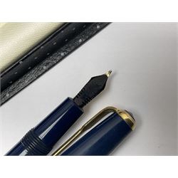 Three fountain pens, to include Conway Stewart 'Dinkie 550' and 'Conway 57' and a Parker 'Slimfold', all with 14ct gold nibs, together two roller ball pens, including a Parker example and a Swarovski Crystal paperweight