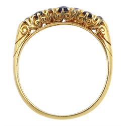 Victorian 18ct gold vari-cut sapphire and diamond ring, hallmarked