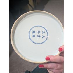 20th century Chinese Doucai box, of circular form, decorated in polychrome enamels with flowers and foliage, with character marks beneath, D18cm, H9cm