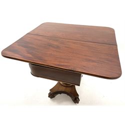 19th century mahogany tea table, fold-over swivel top, octagonal column on quatrefoil base, scrolling feet
