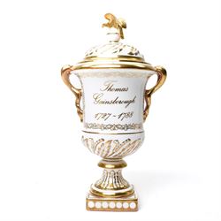 Two Coalport Eagle commemorative vases, painted with scenes depicting a Thomas Gainsborough portrait and Westminster Abbey, both limited edition 4/100 and 41/100, with printed marks to base, H32cm