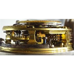 George III silver pair cased verge fusee pocket watch by John Richards, London, pierced and engraved balance cock, white enamel dial with Arabic numerals, bull's eye glass, case by Thomas Gosling, London 1778/80