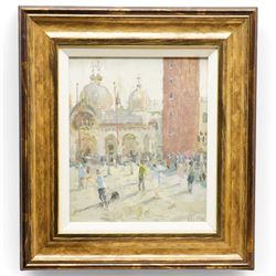 Adam Ralston (Northern British 1970-): 'St Mark's Square', oil on board signed, inscribed and dated '16 verso 29cm x 24cm