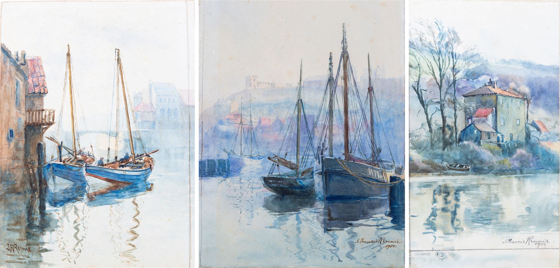 John Francis Rennie (British Early 20th Century): Whitby Scenes, set three watercolours signed, two dated 1901, max 30cm x 22cm (3) (unframed)