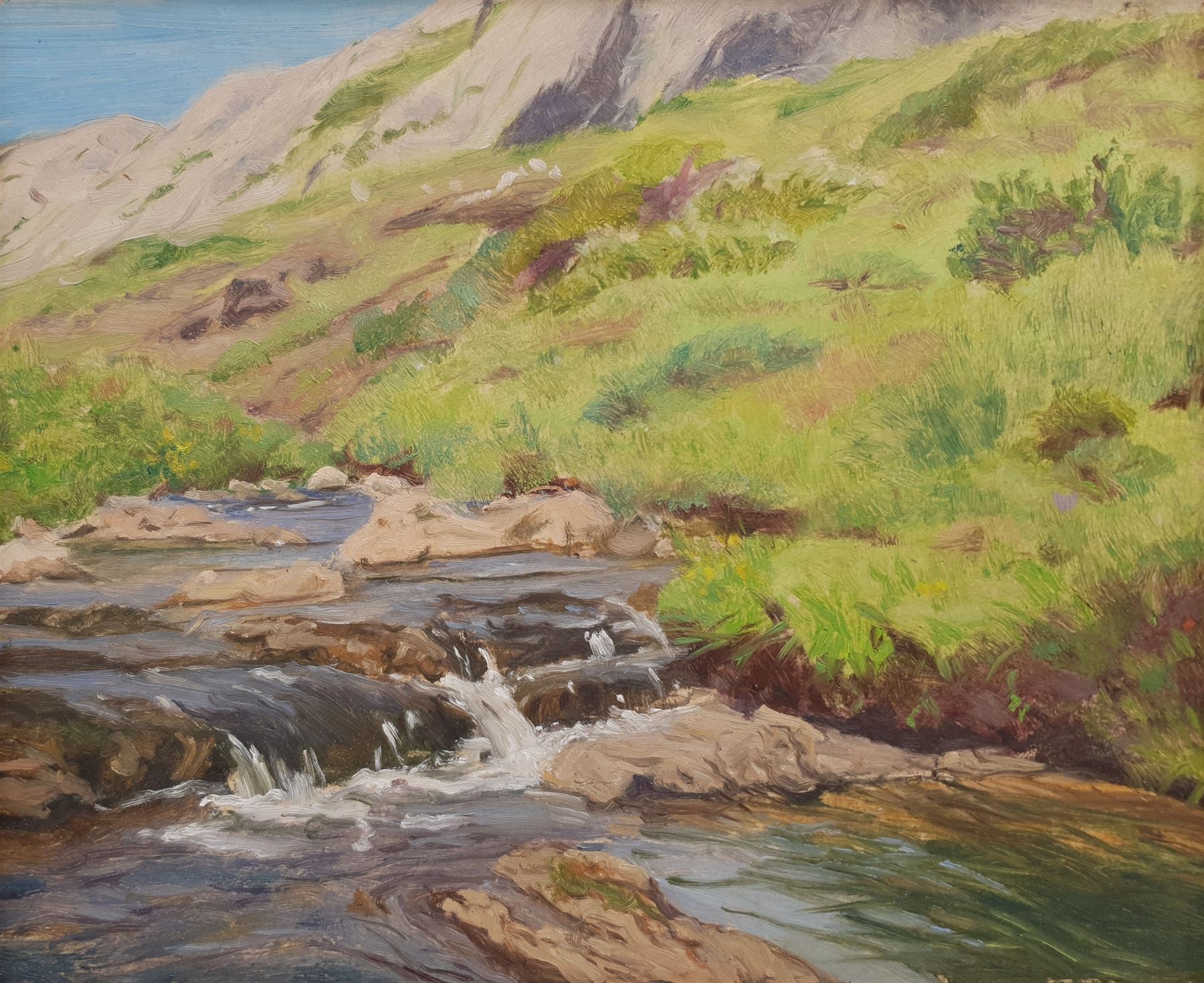 Circle of Samuel John 'Lamorna' Birch (British 1869-1955): A Mountain Stream, oil on board unsigned 24cm x 29cm