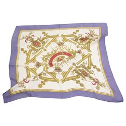 Hermes 'Deo Juvante Monaco' silk scarf, in the grey and cream colourway, possibly designed by Hugo Grygkar, 88cm x 88cm
