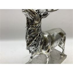 Composite silvered stag, on rectangular base