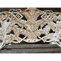 19th century cast iron Coalbrookdale design garden bench, elaborate fern leaf motif, slatted timber seat 