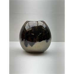 Poole pottery Form vase by Andrew Tanner, decorated with a silhouette of a tree beneath a red sun, together another with Poole pottery vase and dolphin, largest H24cm 