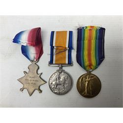 WW1 pair of medals comprising British War Medal and 1914-15 Star awarded to 1440 Pte. J. Wood Lan. Fus.; and WW1 Victory Medal awarded to 12128 Bmbr. R. Phillips R.A.; all with ribbons (3)