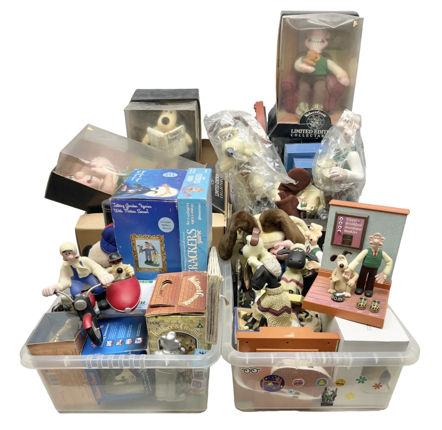 Large collection of Wallace & Gromit collectables, including four Born to Play  figures, clocks, composite figures, etc, in four boxes   