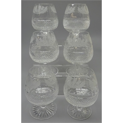 Set of six brandy balloons etched with thistles & hobnail cut design, unmarked, probably Edinburgh Crystal (6)   