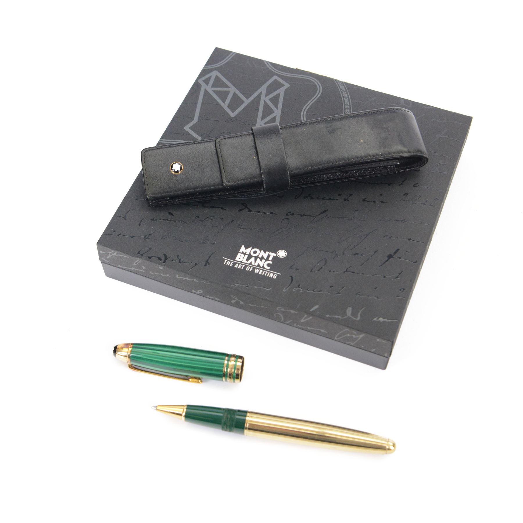 Montblanc Meisterstuck Czar Nikolai I Malachite rollerball pen, with malachite lid and solid silver, stamped 925, gold plated body, together with original signed certificate and polythene cloth, in original box with a Montblanc leather case