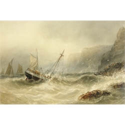  Joseph Newington Carter (British 1835-1871): Wreck at the Cliff Foot, watercolour signed and dated Feb.3 '65, 25cm x 36cm Provenance: part of a large North Yorkshire single owner life time collection of J N Carter oils watercolours and sketches   
