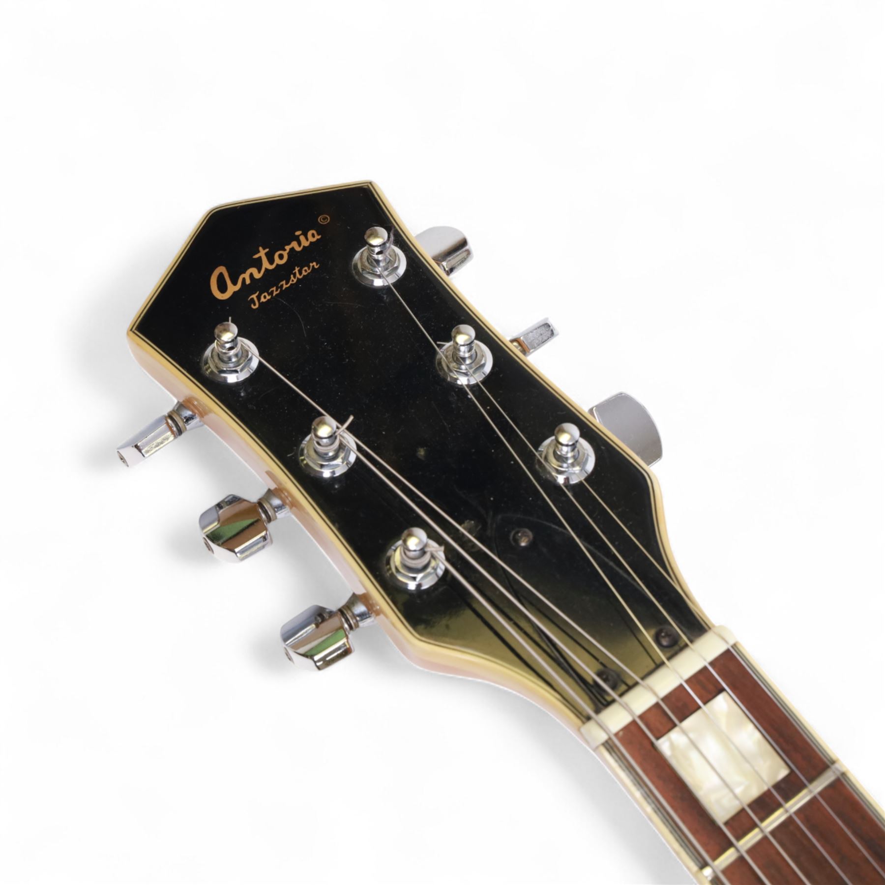 1980s Korean Antoria Jazzstar hollow body electric guitar, in blonde finish with inlaid fretboard, model no E G794, L109cm