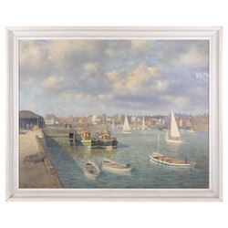 Walter Goodin (British 1907-1992): Fishing Boats in Bridlington Harbour, oil on board signed 72cm x 92cm