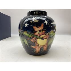 Moorcroft Nursery Rhyme Series Hey Diddle Diddle pattern ginger jar designed by Nicola Slaney, 2007 limited edition 152/250, printed and painted marks beneath, with original box H16cm 
