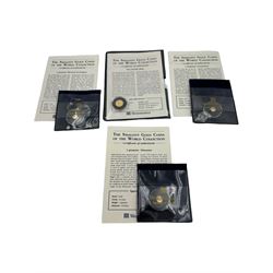Three 24 carat gold one gram coins and one 24 carat 1.244 gram coin, from 'The Smallest Gold Coins of the World Collection', all with Westminster certificate (4)