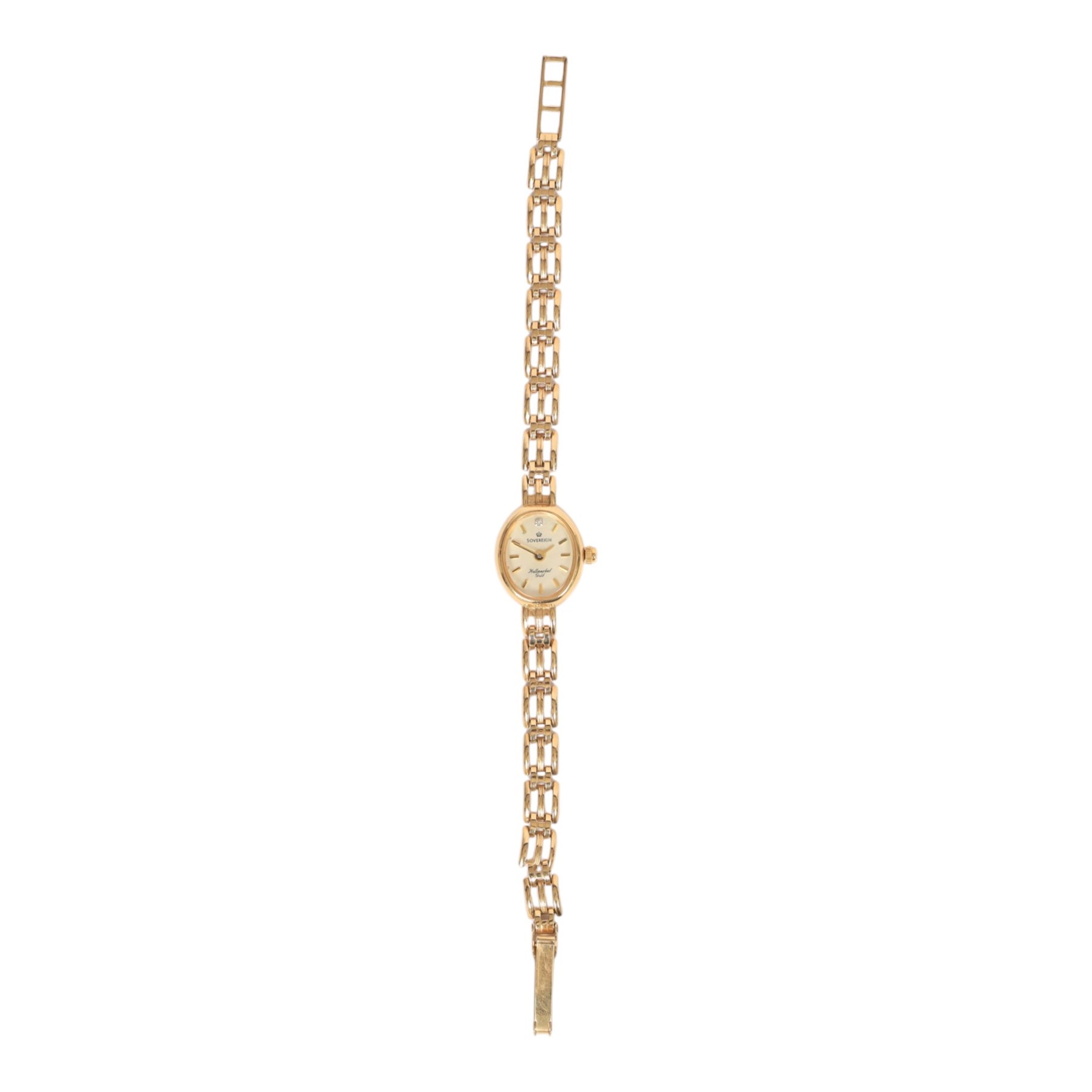Sovereign ladies 9ct gold quartz watch, on integral 9ct gold bracelet, hallmarked, with additional links
