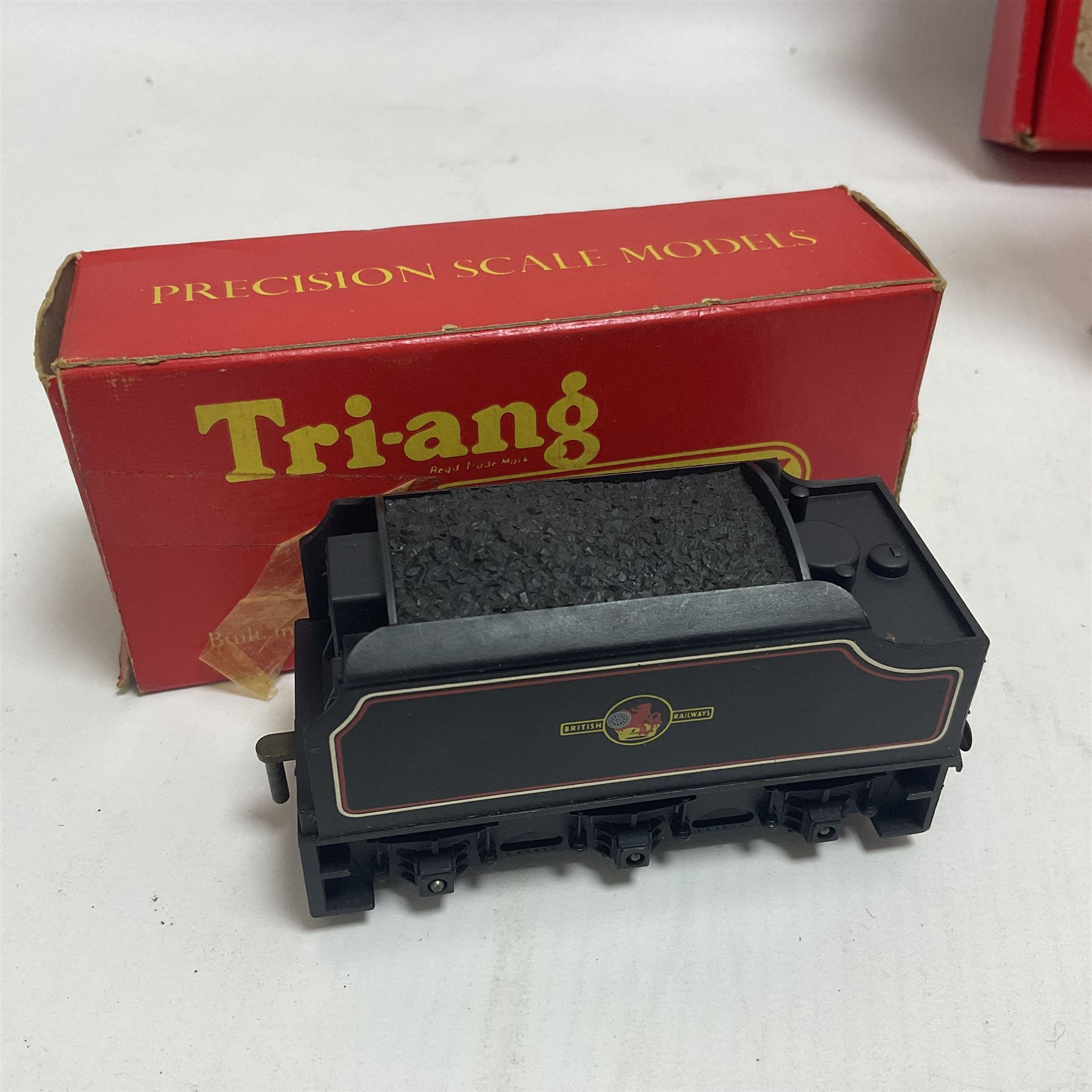 Hornby/Tri-Ang ‘00’ gauge - nine locomotives to include Britannia Class ‘Britannia’ 4-6-2 no.70000 in BR green; Class M7 4-4-0 Tank no.30027 in BR black; Princess Class ‘Princess Victoria’ 4-6-2 no.46205 in BR black; in original boxes; further loose models Princess Class ‘Princess Elizabeth’ 4-6-2 no.46201 in BR green; Class 3F 0-6-0 tank no.7606 in LMS crimson; TR double ended diesel locomotive; three further tank locomotives and one loose tender (10) 