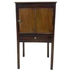 Georgian mahogany night cupboard, enclosed by single door and fitted with single drawer, square supports