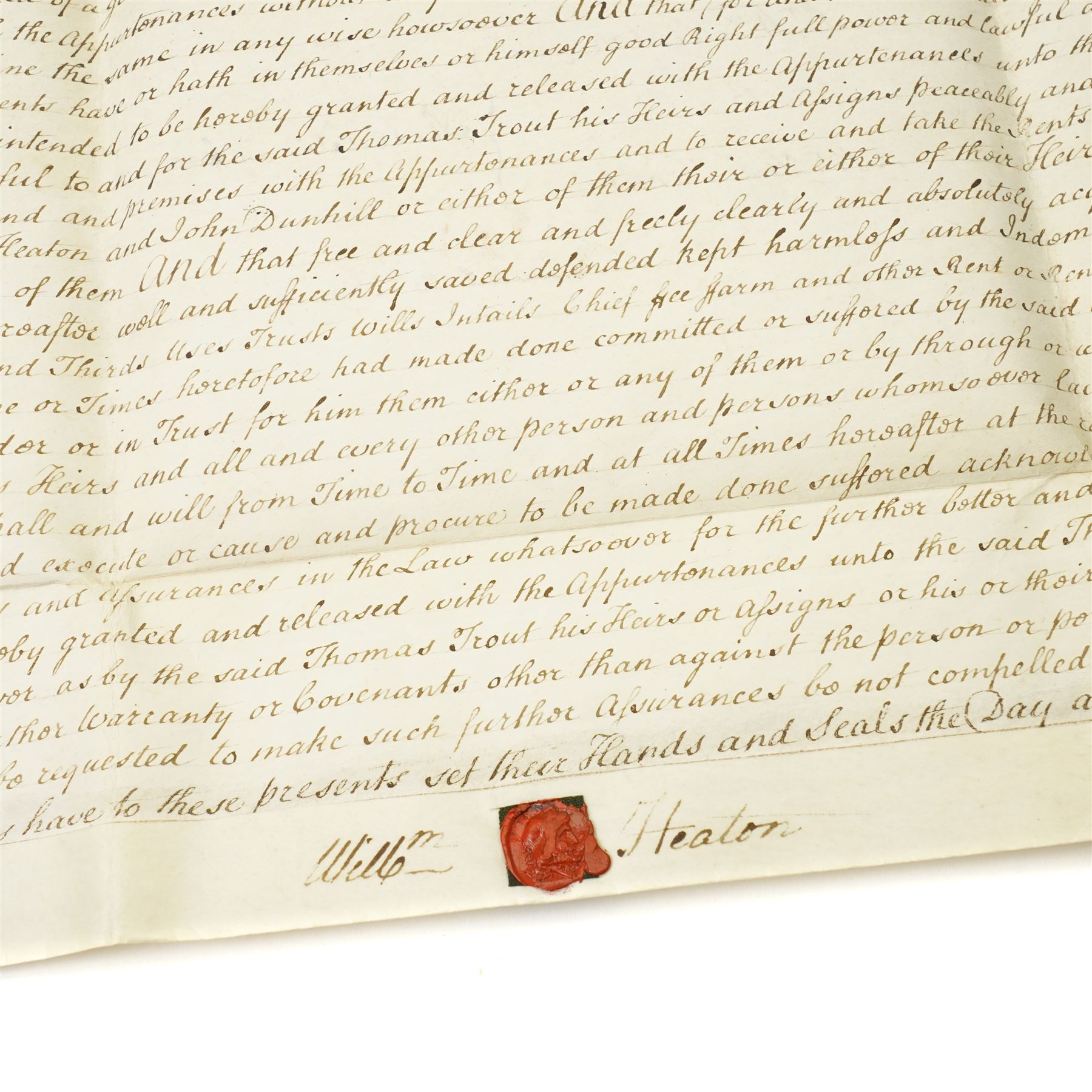  18th century indenture of three parts between William Heaton, Mercer of Doncaster, John Dunhill, Gentleman of Doncaster and Thomas Trout, Labourer 1781 and one other 18th century indenture (2) 