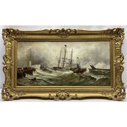Theodor Alexander Weber (German 1838-1907): French Tug Boat entering Calais Harbour, oil on canvas signed with initial 29cm x 59cm 
Provenance: private collection, purchased David Duggleby Ltd 4th November 2006 Lot 35