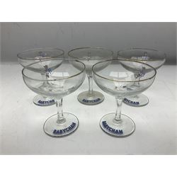 Five Babycham glasses, together with five paperweights, to include examples from Liskeard glass etc
