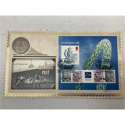 Eight coin covers including, 'Her Majesty Queen Elizabeth II 70th Birthday' containing a 1996 Canadian one ounce silver coin, three coin covers commemorating the 21st Birthday of HRH Prince William each containing a silver coin, '1895 1952 A Tribute to HM King George VI' containing a South Africa 1952 five shilling coin, 'The Notting Hill Carnival' containing a 1998 fifty pence etc (8)