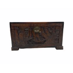 Mid 20th century carved hardwood and camphor blanket box 