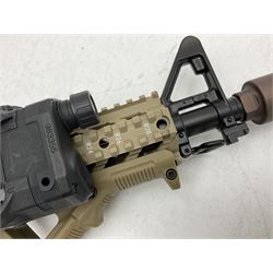 Combat Machine lithium battery powered airsoft BB rifle, 'Complete AEG Series' to fire 5mm pellets, with adjustable length stock L69cm non-extended; with six magazines, Trijicon ACOG red dot telescopic sight, battery charger etc (NO BATTERIES)