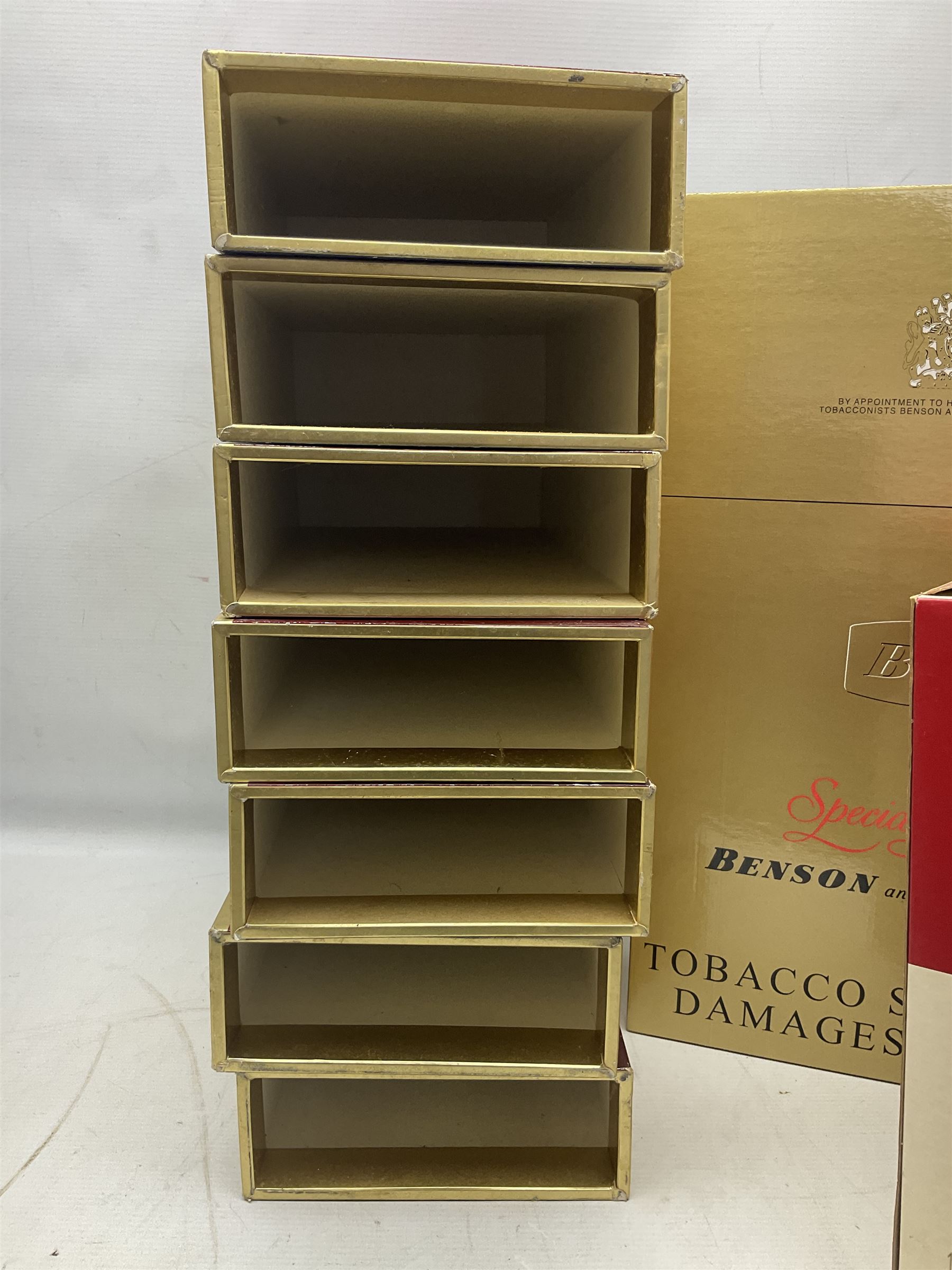 Thirteen oversized promotional shop display cigarette boxes, advertising various brands comprising Malboro, Benson and Hedges Superkings, Sovereign and Special Filter, tallest H48cm