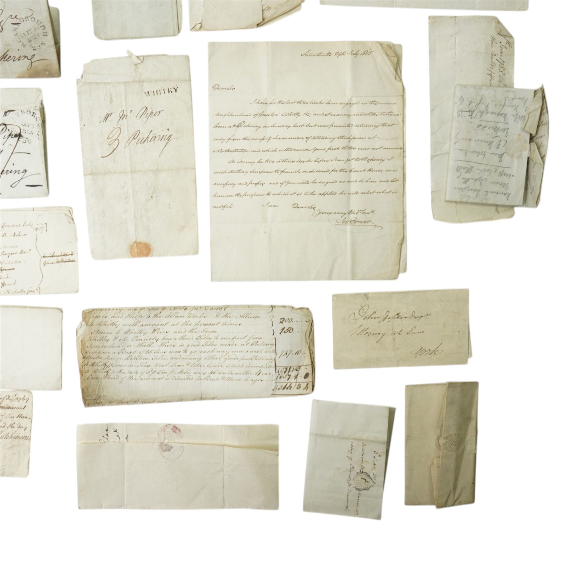 Collection of early 19th century correspondence, bills, accounts etc relating to John Piper of Pickering and the fishing boat Henrietta and other matters at Whitby, Charterparty agreement between Nicholas Piper, Master of the Henrietta and Joseph Hatton 1765 and other documents