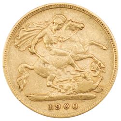 Queen Victoria 1900 gold half sovereign coin