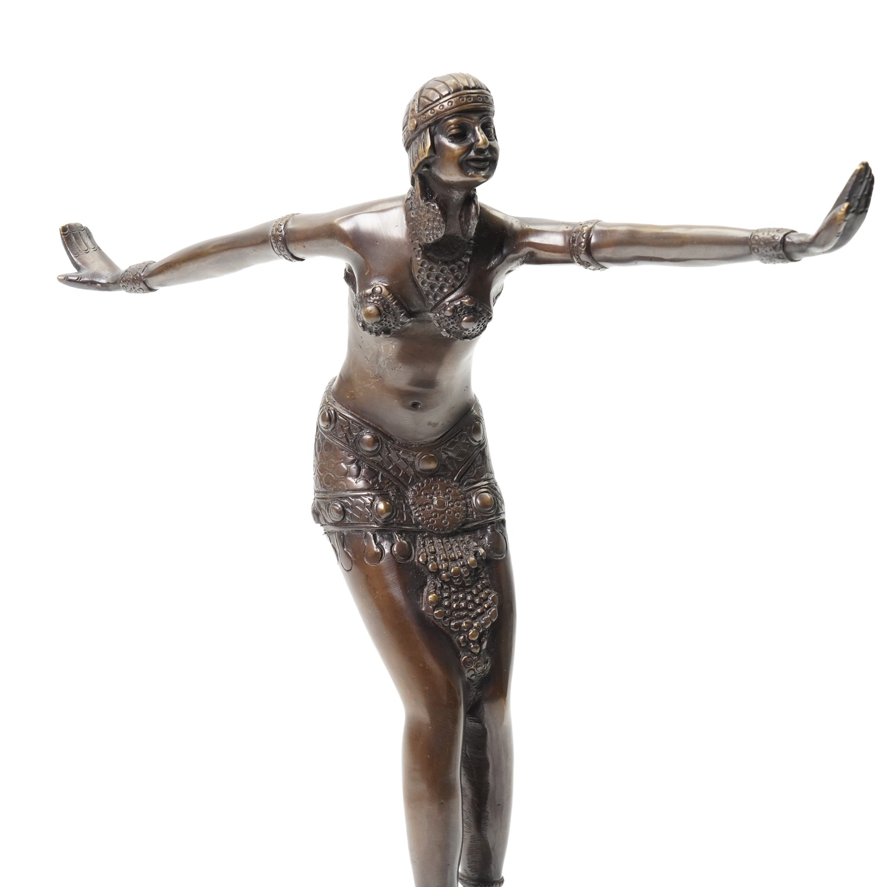 After Chiparus - Bronze Art Deco style  figure 'Phoenician Dancer' with foundry mark on stepped base H41cm