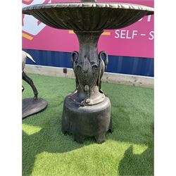 Victorian design large heavy cast iron garden centre-piece fountain, three graduating tiers, on swan base